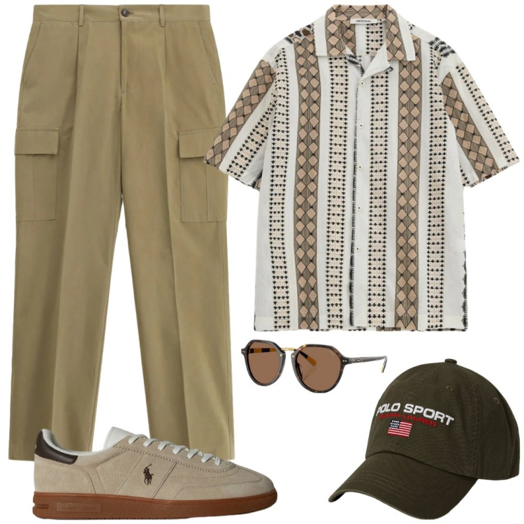 Outfit uomo - @camicia.coraggiosa. Stile Urban per Tutti i giorni. Abbinamento con pantaloni cargo, camicie a manica corta, occhiali da sole, sneakers, cappelli.