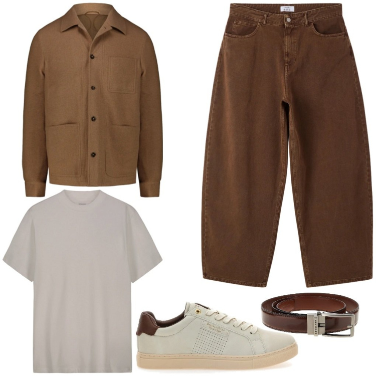 Outfit uomo - @overshirt. Stile Trendy per Tutti i giorni. Abbinamento con jeans dritti, sneakers, t-shirt, cappotti, cinture.