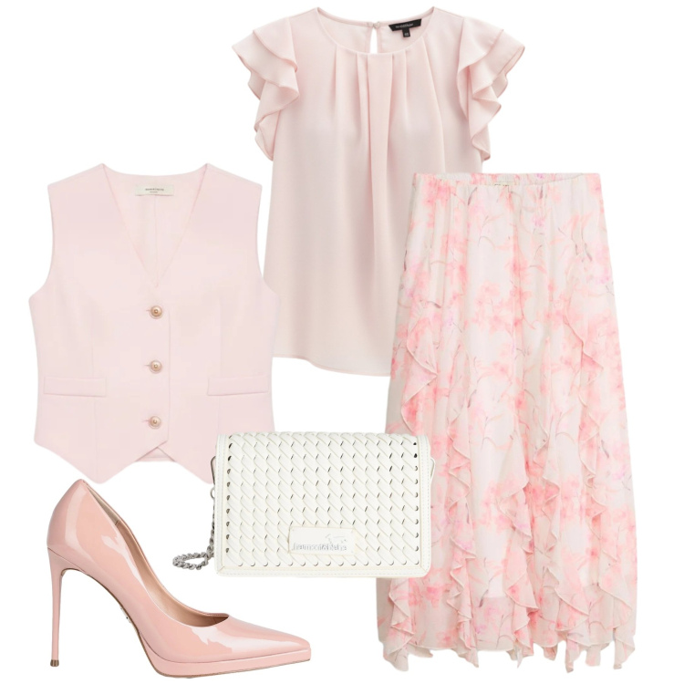 Outfit donna - Per le romantiche. Stile Romantica per Serata fuori. Abbinamento con décolleté, gonne lunghe, canottiere, gilet, borse a tracolla.