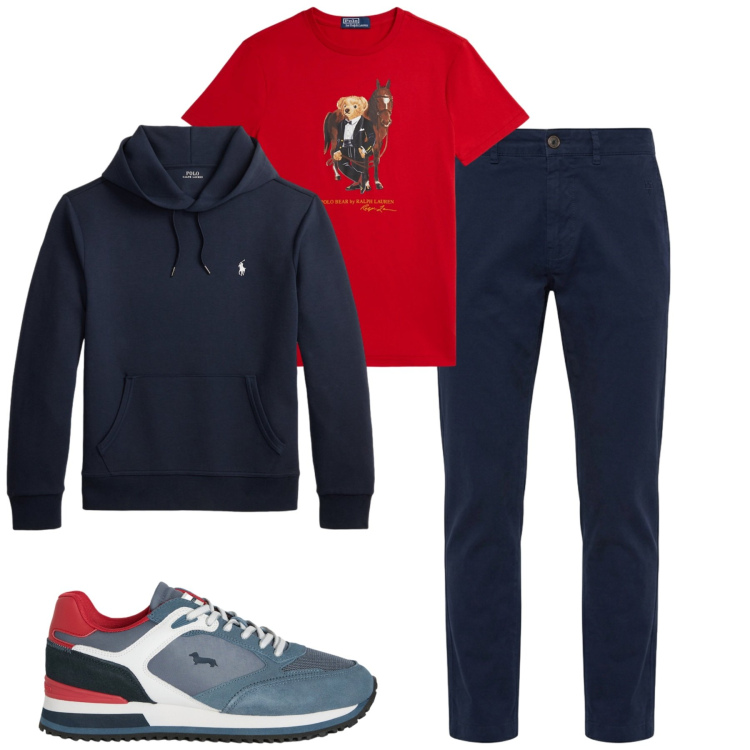Outfit uomo - Total look #2377856. Stile Casual per Tutti i giorni. Abbinamento con pantaloni, sneakers, t-shirt, felpe con cappuccio.