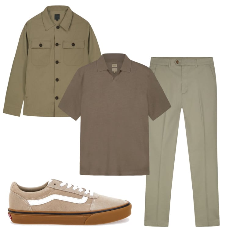 Outfit uomo - Aprile. Stile Urban per Tutti i giorni. Abbinamento con polo, pantaloni, cappotti, sneakers.