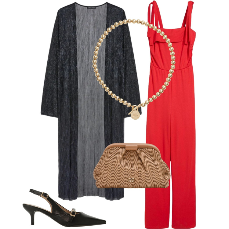 Outfit donna - Total look #2377880. Stile Chic per Serata fuori. Abbinamento con tute, sandali col tacco, cardigans, collane, pochette.