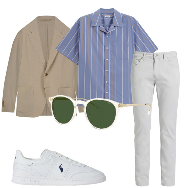 Outfit uomo - Total look #2377885. Stile Trendy per Serata speciale. Abbinamento con camicie a manica corta, pantaloni, sneakers, occhiali da sole, giacche.