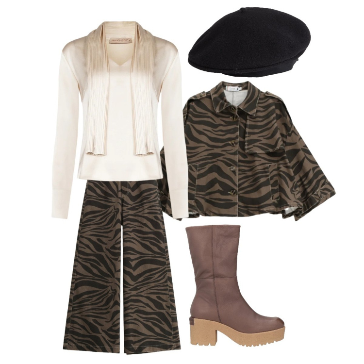 Outfit donna - Laurea. Stile Trendy per Cerimonia. Abbinamento con cappelli e berretti, stivaletti, bluse, blazer, pantaloni a palazzo.