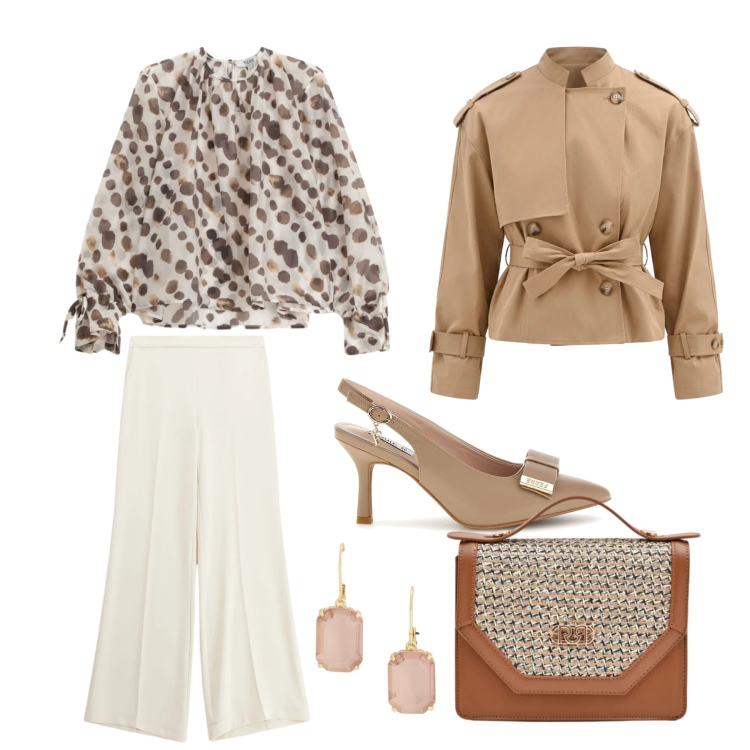 Outfit donna - Total look #2377906. Abbinamento con bluse, pantaloni a palazzo, caban, pochette, orecchini, décolleté.