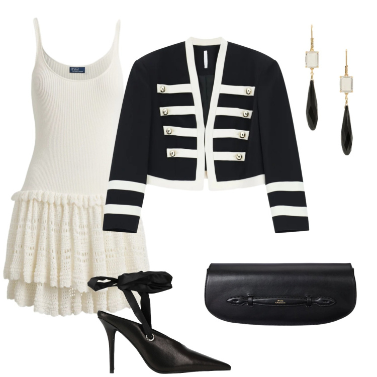 Outfit donna - Total look #2377912. Stile Chic per Serata fuori. Abbinamento con décolleté, blazer, vestiti, clutch, orecchini.