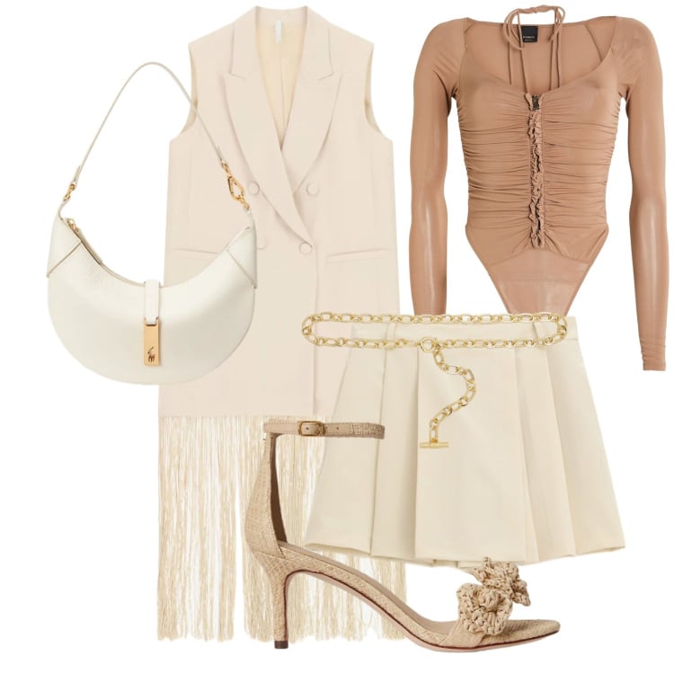 Outfit donna - Frange. Stile Glamour per Serata fuori. Abbinamento con body, vestiti midi/longuette, shorts, borse a spalla, cinture, sandali in pelle.