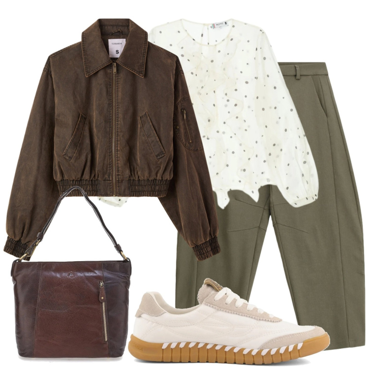 Outfit donna - Bomber ecopelle. Stile Urban per Scuola/Università. Abbinamento con bomber, pantaloni, bluse, sneakers, borse a spalla.