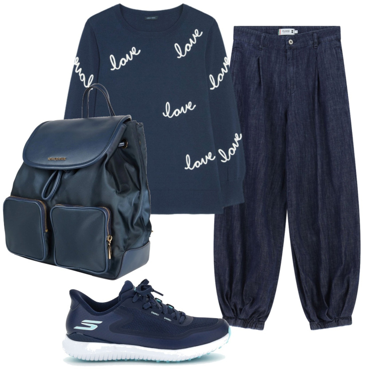 Outfit donna - Total look #2377924. Stile Casual per Tutti i giorni. Abbinamento con zaini, maglieria, jeans, sneakers.