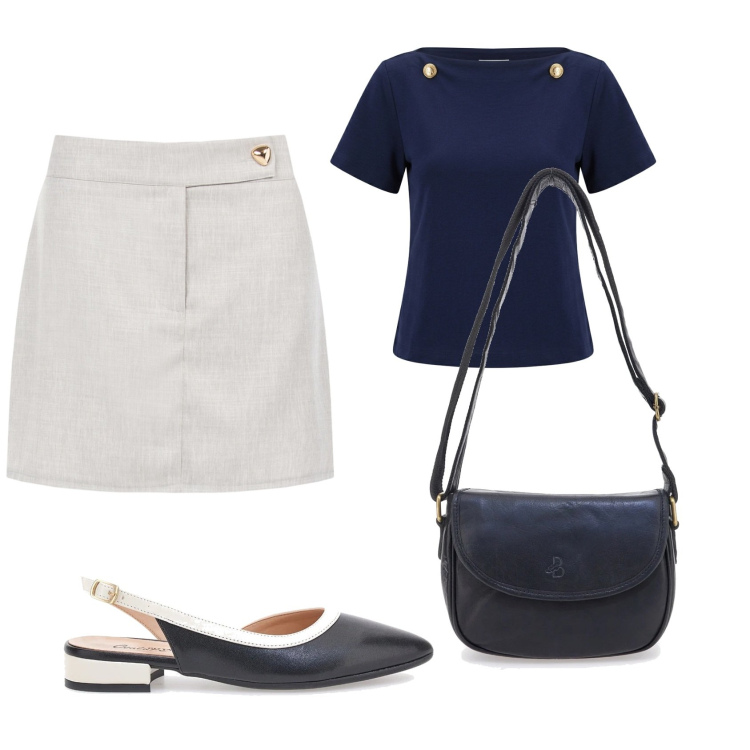 Outfit donna - Total look #2377930. Stile Romantica per Ufficio. Abbinamento con t-shirt, minigonne, ballerine, borse a tracolla.