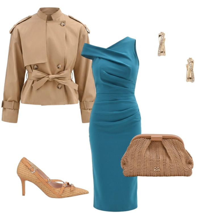Outfit donna - Total look #2377947. Stile Casual chic per Serata fuori. Abbinamento con décolleté, vestiti asimmetrici, caban, pochette, orecchini.