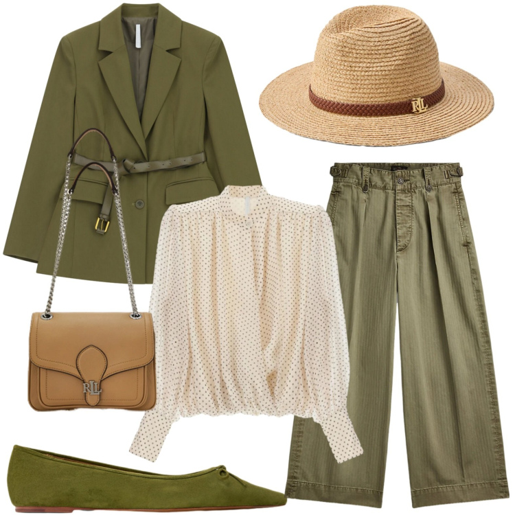 Outfit donna - Safari urban. Stile Urban per Tutti i giorni. Abbinamento con blazer, camicie, pantaloni, ballerine, cappelli, borse a spalla.
