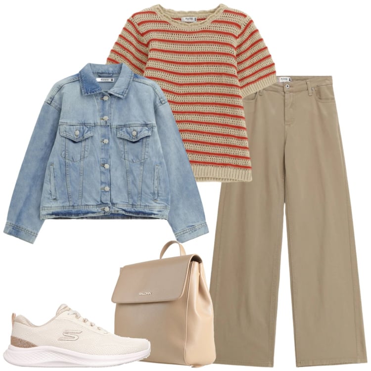 Outfit donna - Aprile. Stile Basic per Tutti i giorni. Abbinamento con zaini, pantaloni, blazer, t-shirt, sneakers.
