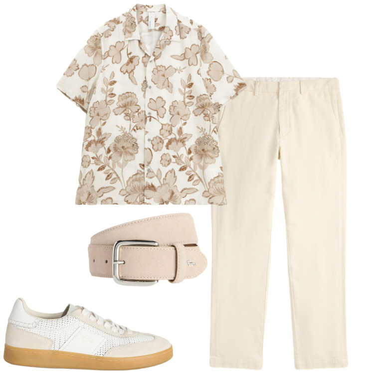 Outfit uomo - Aprile. Stile Trendy per Tutti i giorni. Abbinamento con camicie a manica corta, sneakers, cinture, pantaloni chino.