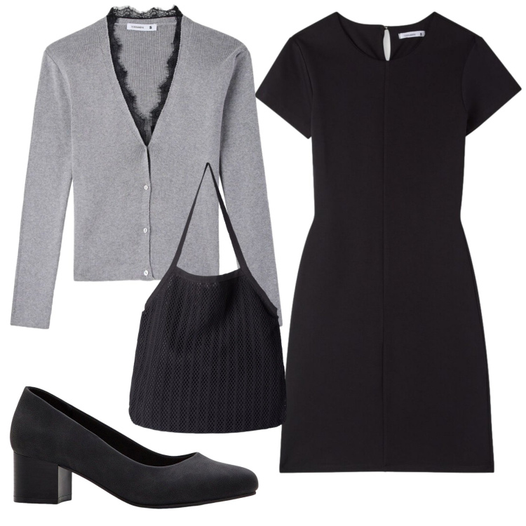 Outfit donna - Total look #2378008. Stile Bon Ton per Ufficio. Abbinamento con décolleté, cardigans, vestiti corti, shopping bag.