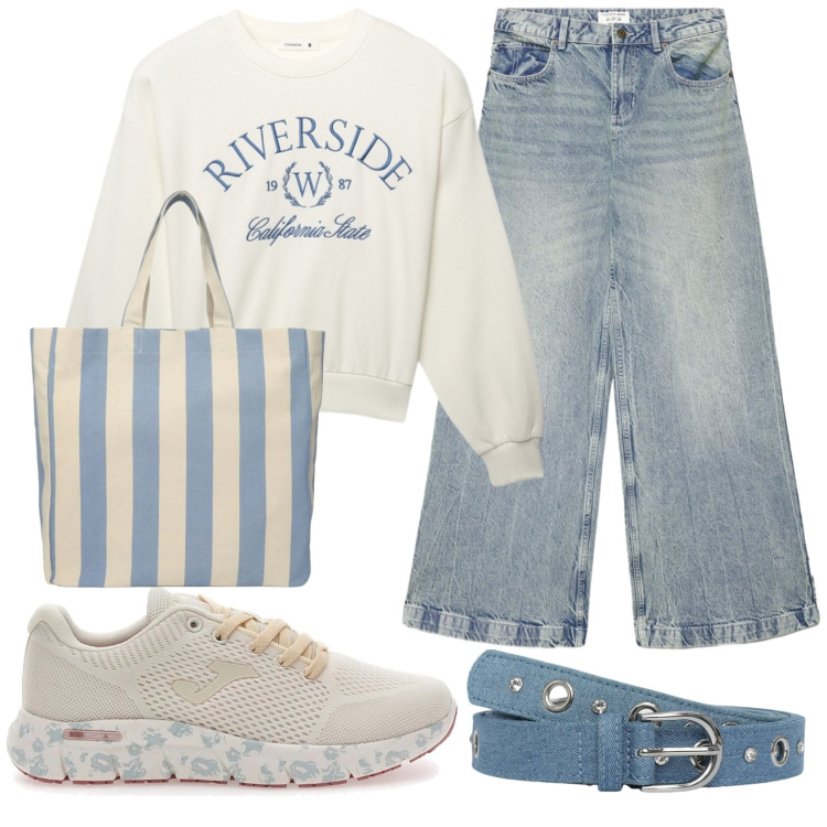 Outfit donna - Total look #2378020. Stile Casual per Tutti i giorni. Abbinamento con felpe, cinture, shopping bag, jeans, sneakers.