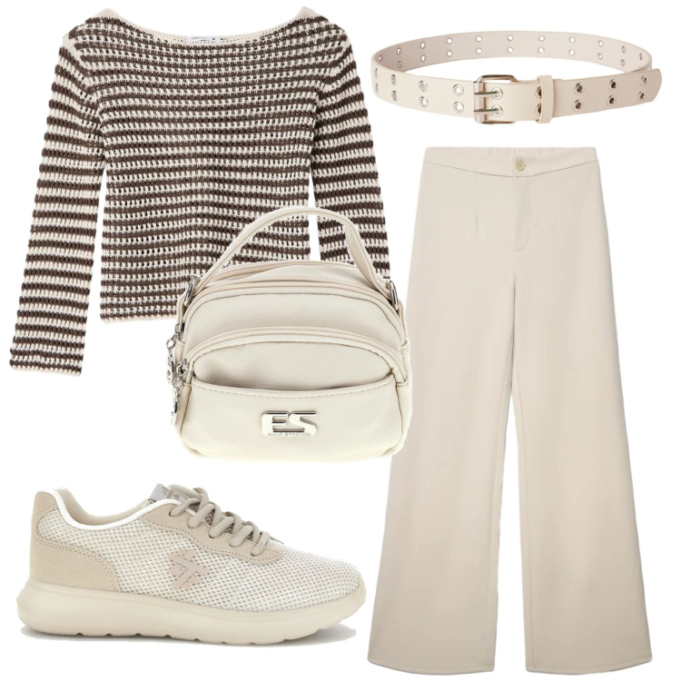 Outfit donna - Total look #2378024. Stile Basic per Ufficio. Abbinamento con maglieria, pantaloni, cinture, borse a tracolla, sneakers.