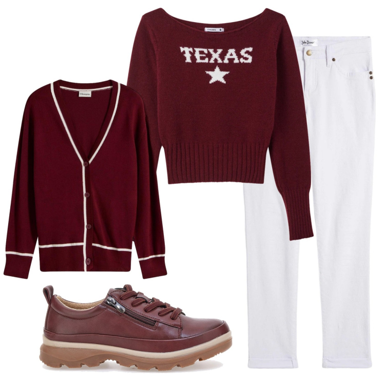 Outfit donna - Total look #2378031. Stile Casual per Tutti i giorni. Abbinamento con jeans dritti, cardigans, maglieria, scarpe stringate.