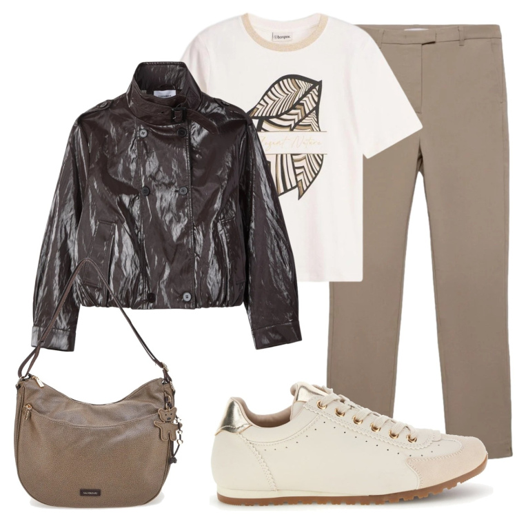 Outfit donna - Trench lucido. Stile Urban per Scuola/Università. Abbinamento con t-shirt, giacche, pantaloni skinny, sneakers, borse a spalla.