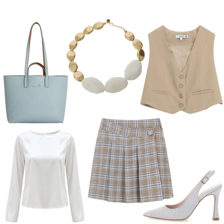 Outfit donna - Total look #2378049. Stile Chic per Serata fuori. Abbinamento con collane, gonne, bluse, gilet, shopping bag, décolleté.