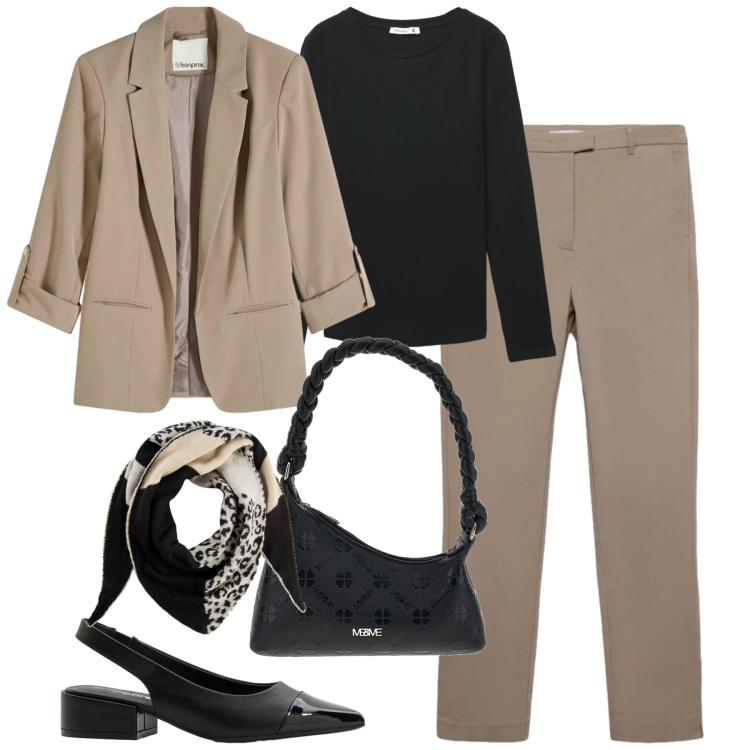 Outfit donna - City. Stile Urban per Tutti i giorni. Abbinamento con décolleté, foulard, blazer, pantaloni skinny, t-shirt, borse a mano.