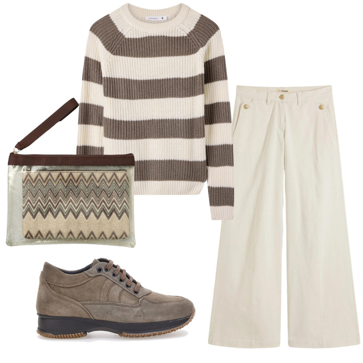 Outfit donna - Total look #2378059. Stile Casual per Tutti i giorni. Abbinamento con pantaloni, maglieria, pochette, scarpe stringate.