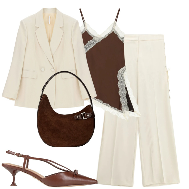 Outfit donna - Serata. Stile Trendy per Serata fuori. Abbinamento con décolleté, canottiere, pantaloni, blazer, borse a spalla.