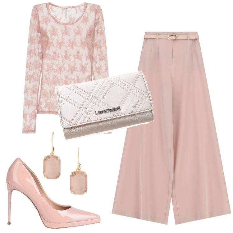 Outfit donna - Total look #2378071. Stile Chic per Serata fuori. Abbinamento con décolleté, pantaloni a palazzo, bluse, orecchini, portafogli.