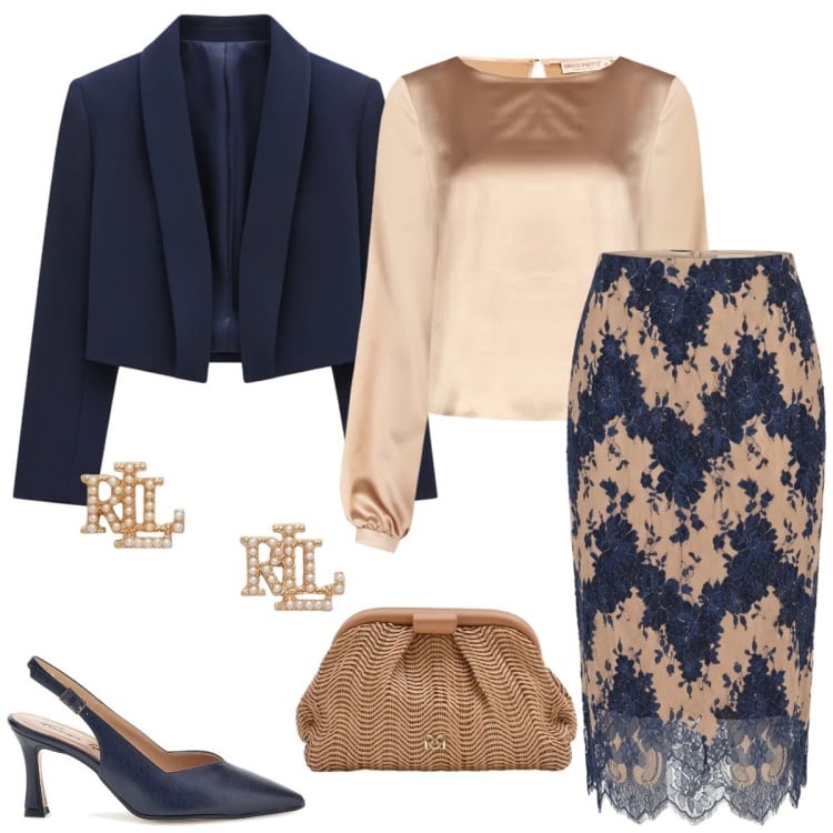 Outfit donna - Cerimonia. Stile Chic per Cerimonia. Abbinamento con gonne longuette, bluse, bolero, pochette, orecchini, décolleté.