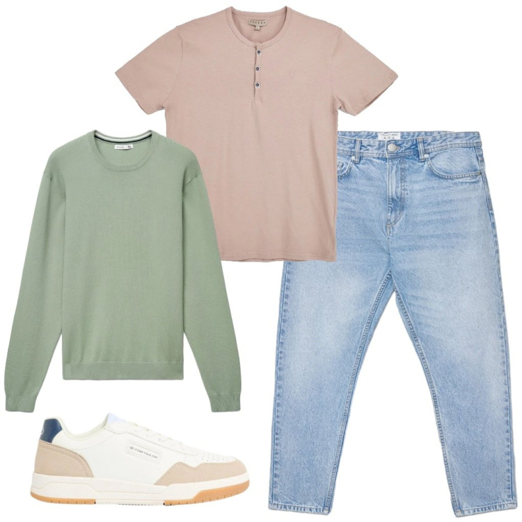 Outfit uomo - #t-shirt.rosa. Stile Urban per Tutti i giorni. Abbinamento con sneakers, maglieria, jeans, t-shirt.