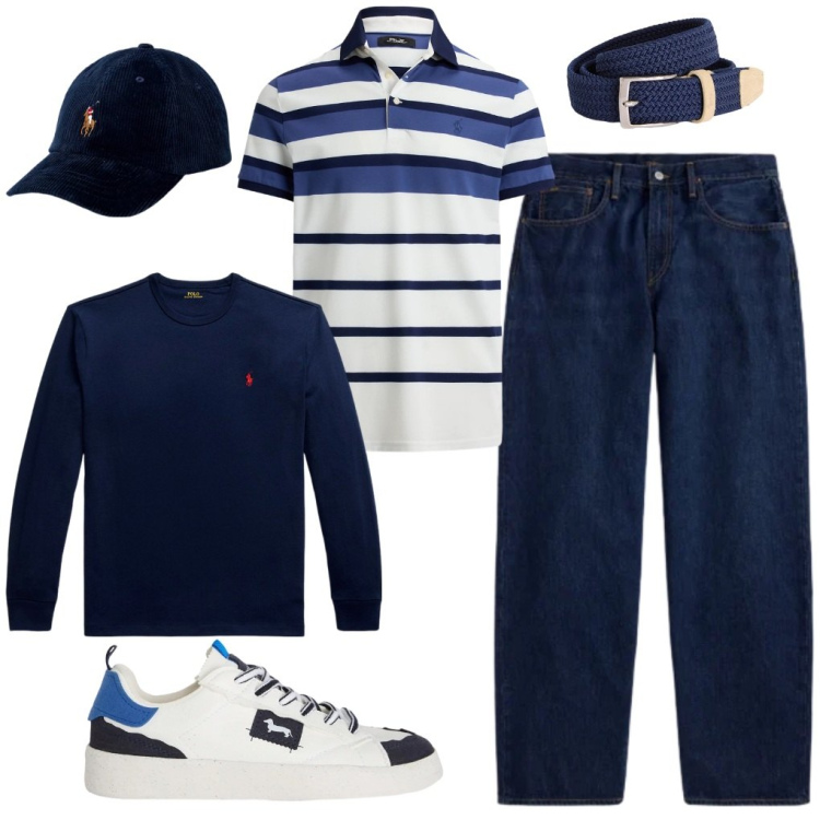 Outfit uomo - #polo.a.righe. Stile Trendy per Tutti i giorni. Abbinamento con cinture, sneakers, cappelli, t-shirt, jeans, polo.