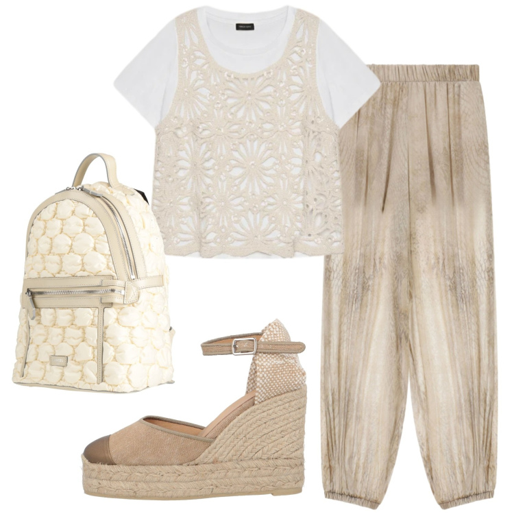 Outfit donna - Total look #2378109. Stile Basic per Mare. Abbinamento con zaini, espadrillas, t-shirt, pantaloni.