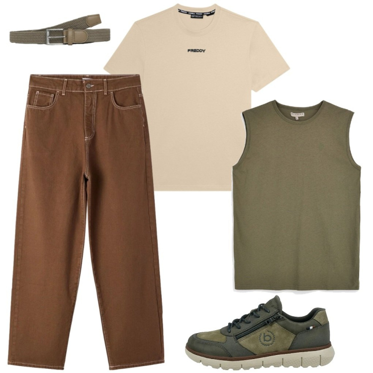 Outfit uomo - @gilet. Stile Urban per Tutti i giorni. Abbinamento con cinture, pantaloni, t-shirt, sneakers, canottiere.