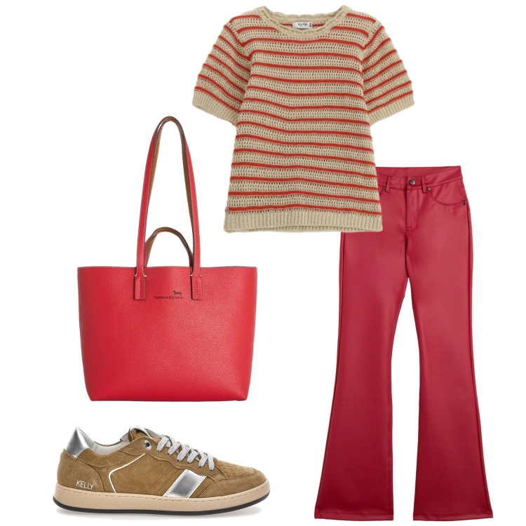 Outfit donna - improvviso rialzo della temperatura. Stile Casual per Tutti i giorni. Abbinamento con t-shirt, shopping bag, pantaloni, sneakers.