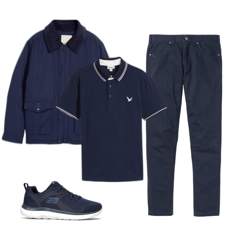 Outfit homme - Bleu marine. Style Casual pour Bureau. Assortir avec pantalon , sneakers, polos, vestes.
