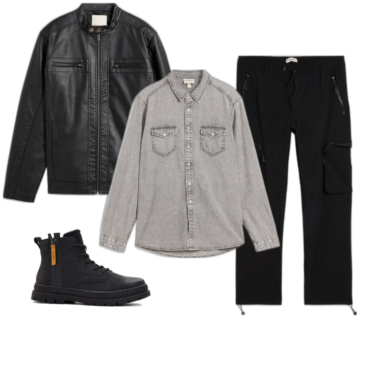 Outfit homme - Veste cuir. Style Biker Rock pour Tous les jours. Assortir avec bottes, vestes, pantalon cargo, chemisiers.