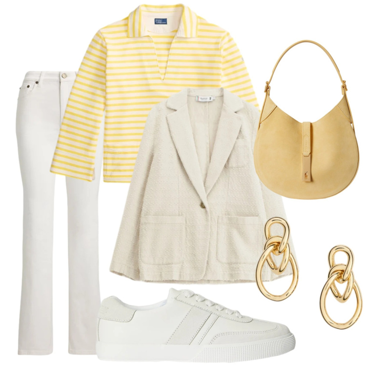 Outfit donna - Winx Stella 2.0. Stile Casual chic per Tutti i giorni. Abbinamento con blazer, orecchini, sneakers, borse a spalla, jeans dritti, t-shirt.