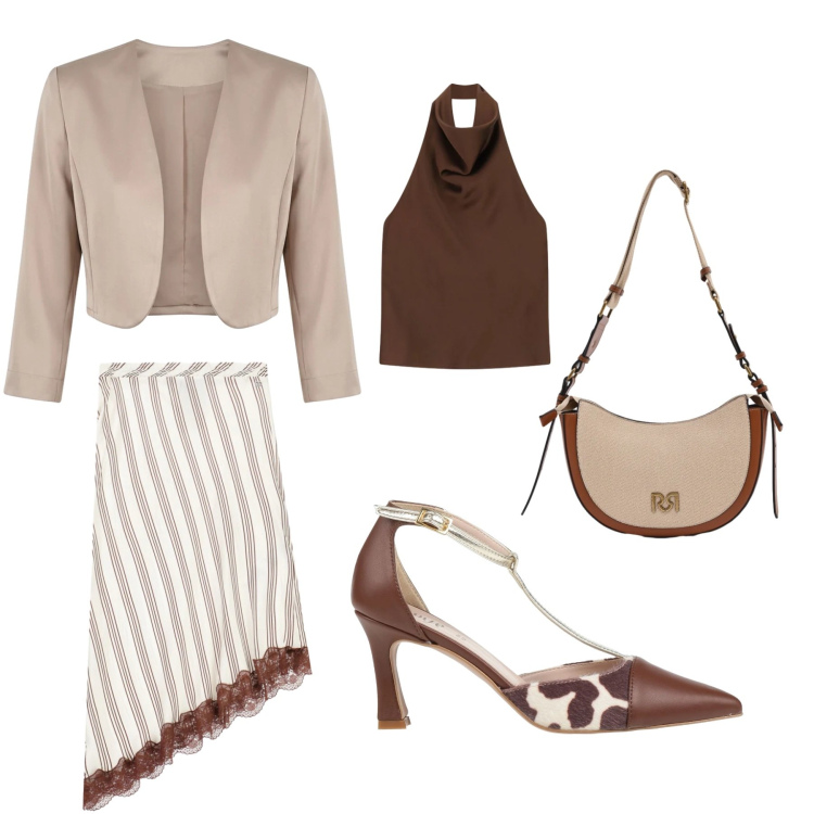 Outfit donna - Total look #2378160. Stile Chic per Cerimonia. Abbinamento con décolleté, gonne longuette, top, borse a tracolla, blazer.