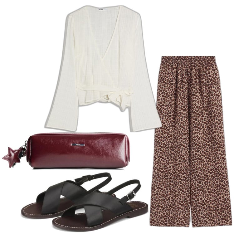 Outfit mujer - Urban style. Estilo Urban para Todos los días. Combinación con sandalias de piel, pantalones palazzo, maletas, blusas.