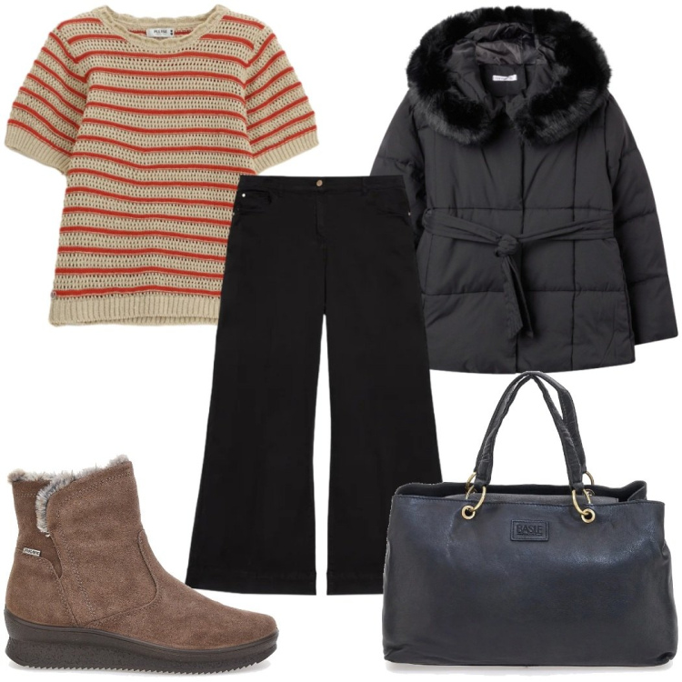 Outfit donna - Total look #2378177. Stile 70s per Tutti i giorni. Abbinamento con pantaloni, t-shirt, borse a mano, stivaletti, blazer.