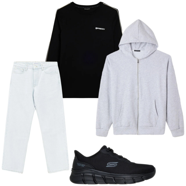 Outfit uomo - Casual. Stile Casual per Tutti i giorni. Abbinamento con felpe con cappuccio, jeans, t-shirt, sneakers.
