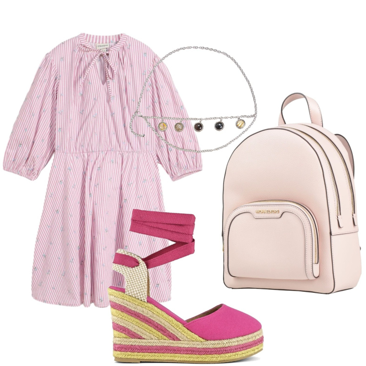 Outfit donna - Rosa caramel. Stile Urban per Tutti i giorni. Abbinamento con zaini, vestiti corti, cinture, espadrillas.