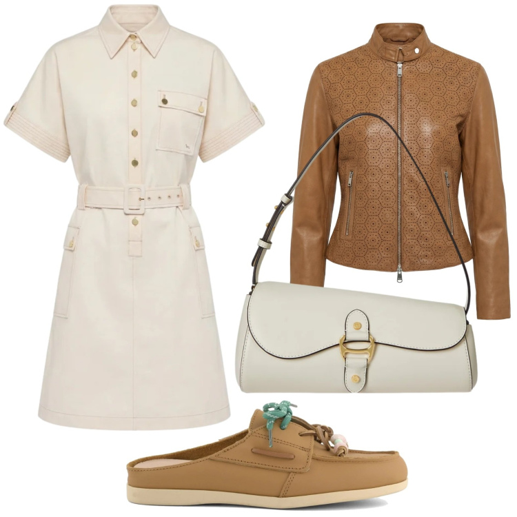 Outfit donna - Sabot mocassino. Stile Urban per Tutti i giorni. Abbinamento con giacche, vestiti chemisier, borse a spalla, sabot.