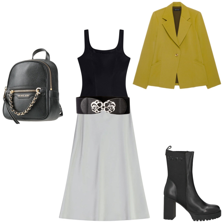 Outfit donna - rock femminile. Stile Casual per Scuola/Università. Abbinamento con zaini, stivaletti chelsea, cinture, blazer, gonne longuette, body.