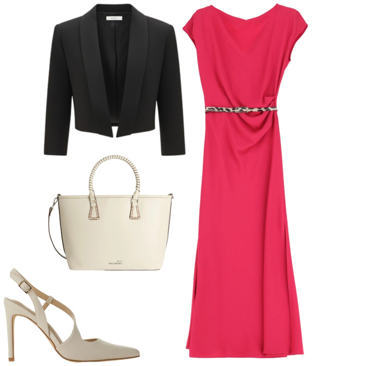 Outfit donna - Total look #2378204. Stile Trendy per Serata fuori. Abbinamento con shopping bag, vestiti midi/longuette, décolleté, bolero.