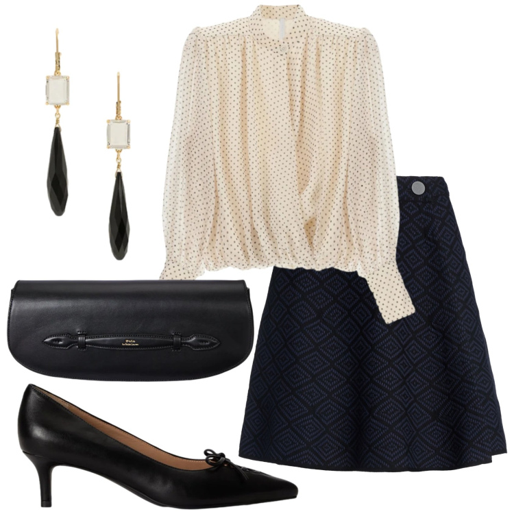Outfit donna - Total look #2378208. Stile Bon Ton per Serata fuori. Abbinamento con minigonne, camicie, clutch, orecchini, décolleté.