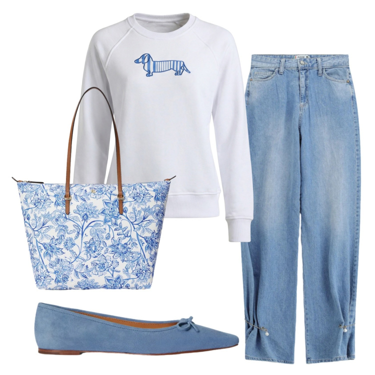 Outfit donna - Total look #2378212. Stile Casual per Tutti i giorni. Abbinamento con jeans, felpe, ballerine, borse tote.