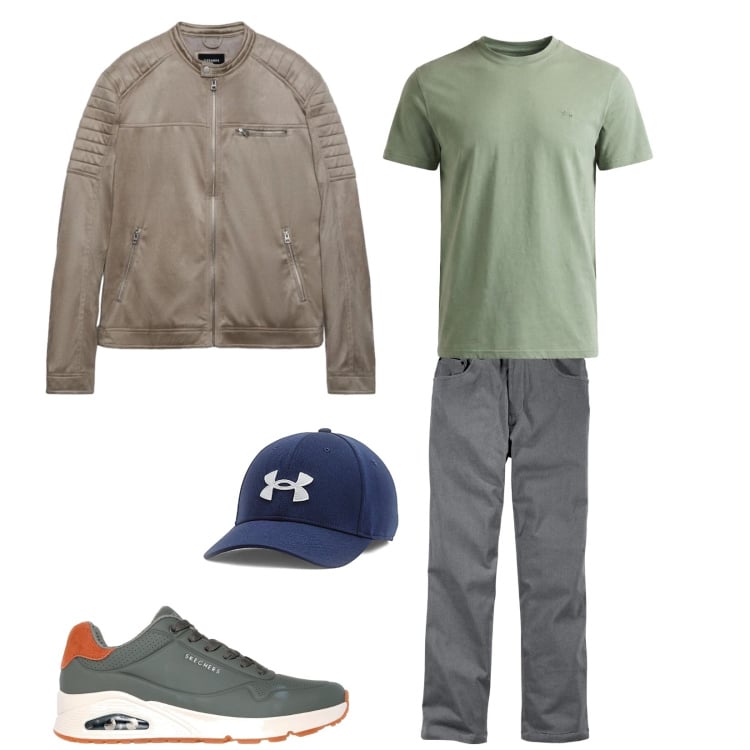 Outfit uomo - Allora stadio con gli. Amici. Stile Casual per Sport. Abbinamento con pantaloni, t-shirt, cappelli, giacche, sneakers.