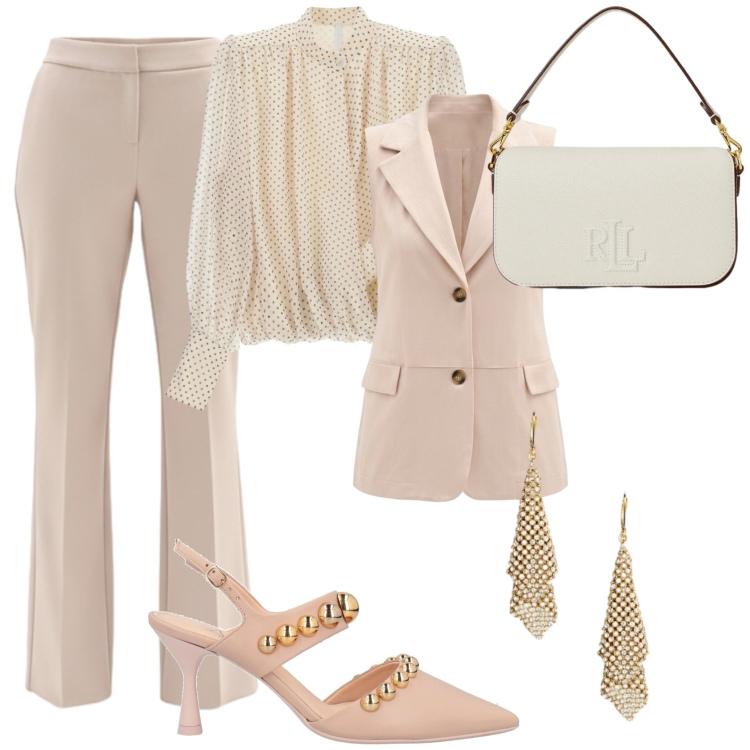Outfit donna - Emily Gilmore. Stile Chic per Cerimonia. Abbinamento con décolleté, camicie, gilet, pantaloni, orecchini, borse a spalla.
