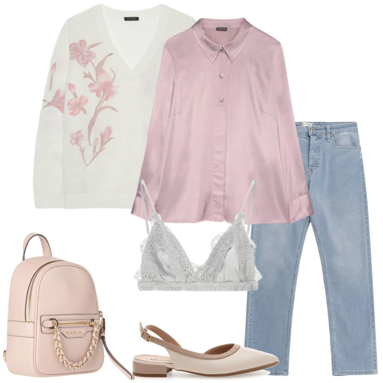 Outfit donna - Total look #2378226. Stile Chic per Tutti i giorni. Abbinamento con zaini, maglieria, camicie, jeans, reggiseni, ballerine.